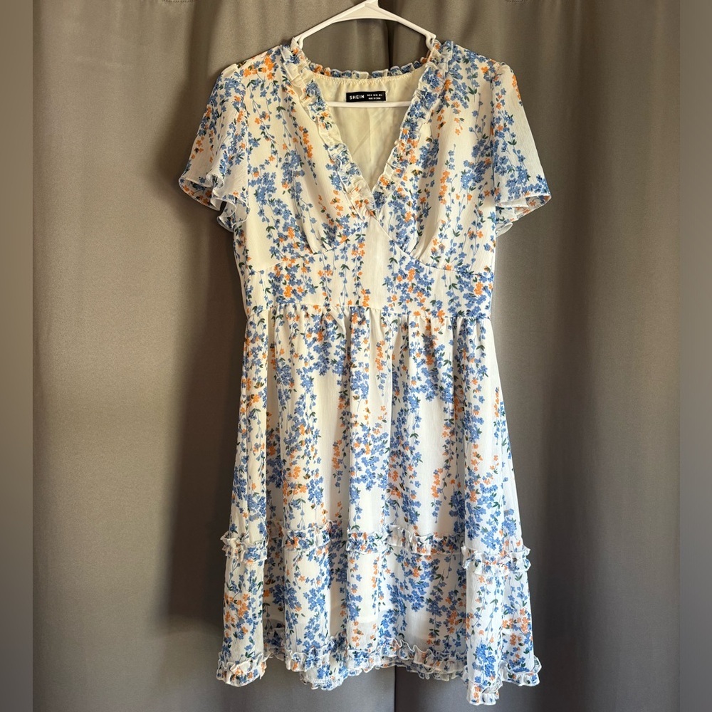 SHEIN Floral Print Lettuce Trim Dress